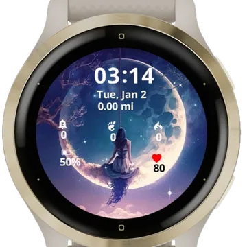 A beautiful girl was sitting on the moon Garmin watch face preview