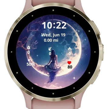 A beautiful girl was sitting on the moon Garmin watch face preview