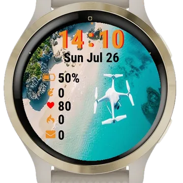 Aerial View White Drone Flying Garmin watch face preview