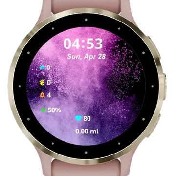 Amazing flying colorful dye cloud Garmin watch face preview