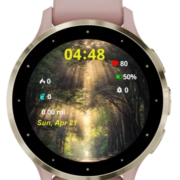 Amazing Sunrays In The Forest Garmin watch face preview