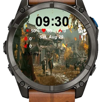 Asian Town People Walking Garmin watch face preview