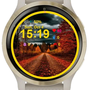 Autumn Road Red Leaves Ground Garmin watch face preview