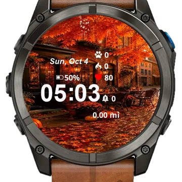 Autumn Scene Cobblestone Street Garmin watch face preview