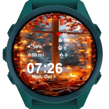 Autumn Window Pumpkins Garmin watch face preview