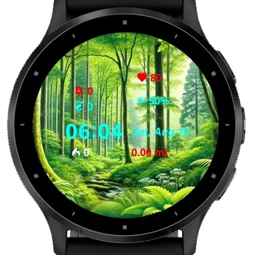 Background featuring a lush green forest Garmin watch face preview