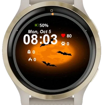 Bats Flying Front Full Moon Starry Garmin watch face preview