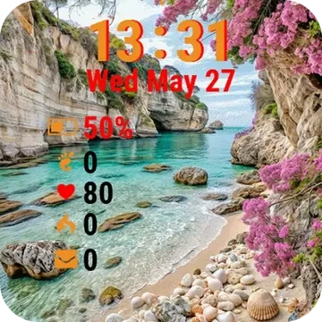 Beach Pink Flowers Shells Garmin watch face preview