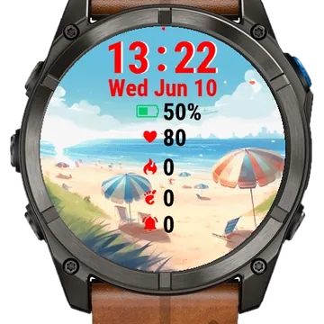 Beach Scene Umbrellas Garmin watch face preview