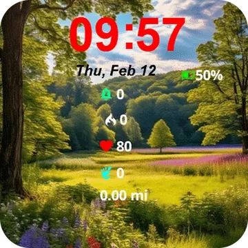 Beautiful Green Field Flowers Trees Garmin watch face preview