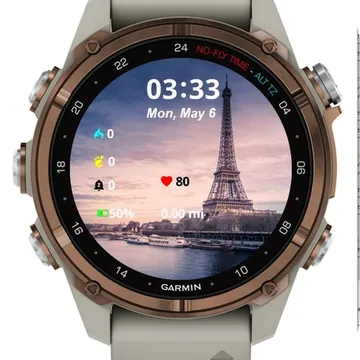 Beautiful Wide Shot Eiffel Tower Paris Garmin watch face preview