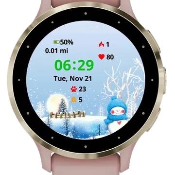 Beautiful Winter Snowman Garmin watch face preview