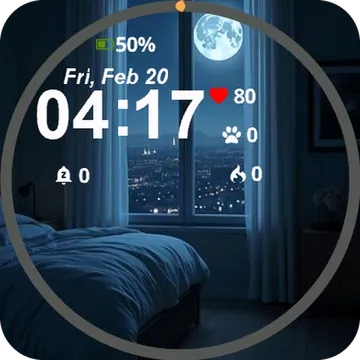 Bed Sitting Bedroom Under Full Moon Garmin watch face preview