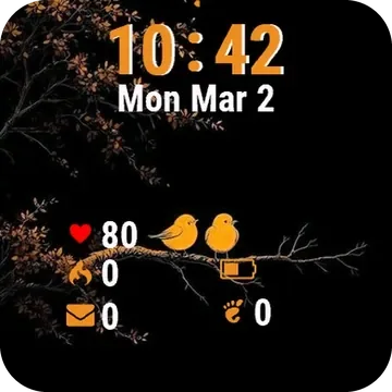 Bird Sitting Branch Black Garmin watch face preview