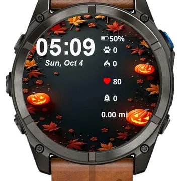 Black Background Pumpkins Garmin watch face preview