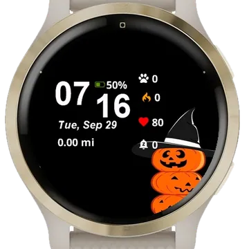 Black Background Three Pumpkins Garmin watch face preview