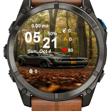 Black Car Parked Middle Forest Garmin watch face preview