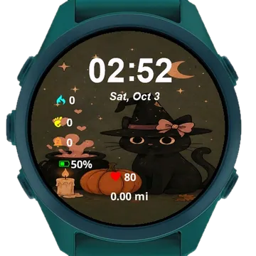 Black Cat Sitting Next Cauld Pot Garmin watch face preview