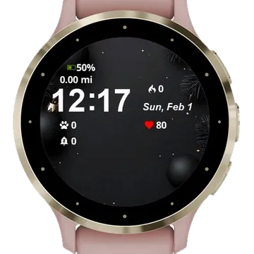 Black Christmas Gold Ornaments Pine Garmin watch face preview