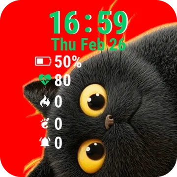 Black Cute Cat Garmin watch face preview