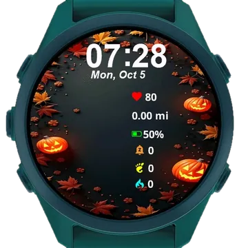 Black Pumpkins Leaves Around Garmin watch face preview