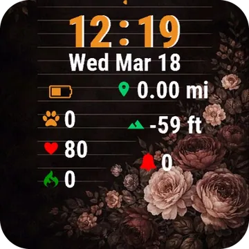 Black Roses Leaves Garmin watch face preview