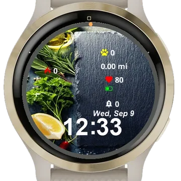 Black Slate Board Herbs Lemons Garmin watch face preview