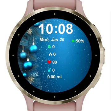 Blue Balls Snowflakes Garmin watch face preview