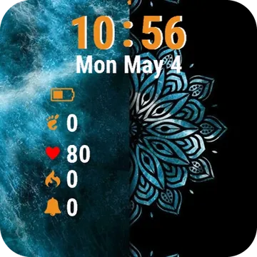 Blue Black Pattern Flowers Garmin watch face preview