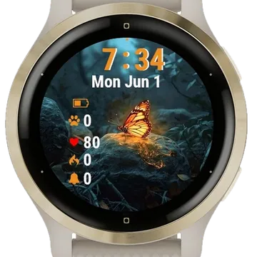 Blue Butterfly Sitting Leaf Water Garmin watch face preview