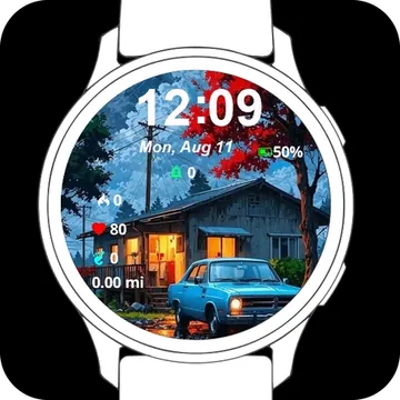 Blue Car Warm Light Garmin watch face preview