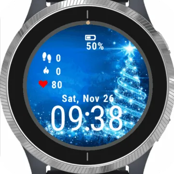 Blue Christmas Tree Garmin watch face preview