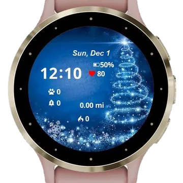 Blue Christmas Tree Garmin watch face preview