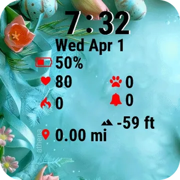 Blue Eggs Tulips Garmin watch face preview