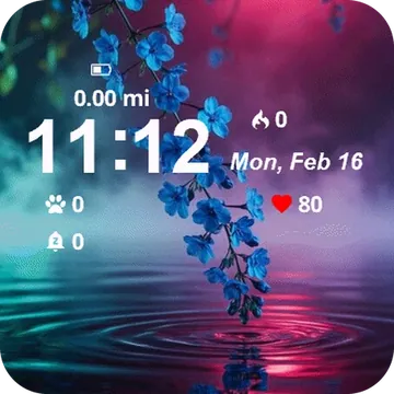 Blue Flower Floating Water Garmin watch face preview