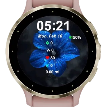 Blue Flower Water Droplets It Garmin watch face preview