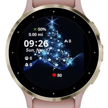 Blue Starry Christmas Tree Garmin watch face preview