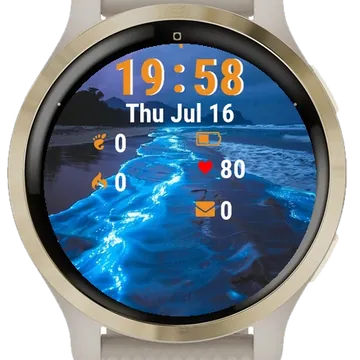 Blue Wave Coming Shore Beach Garmin watch face preview
