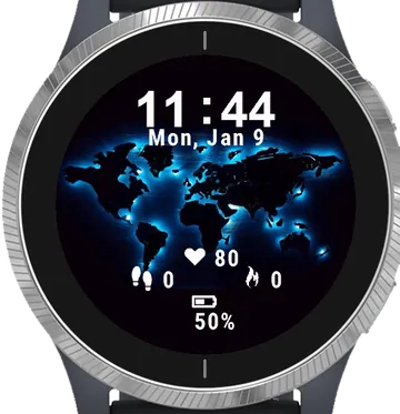 Blue World Map Garmin watch face preview