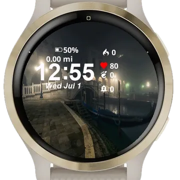 Boat Docked Canal Night Garmin watch face preview