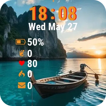 Boat Floating Ocean Sunset Garmin watch face preview
