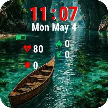Boat Floating Water Near Rocky Cliff Garmin watch face preview