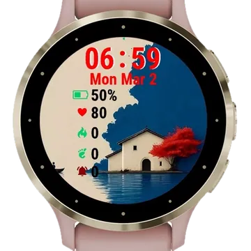 Boat Floating Water Red Tree Garmin watch face preview