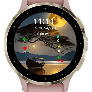 Boat On Lake Sunset Garmin watch face preview