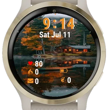 Boat Sitting Water Near Cabin Garmin watch face preview