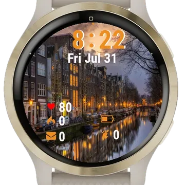 Boats Parked Along Canal Garmin watch face preview