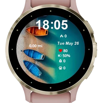 Boats Sitting Top Sandy Beach Garmin watch face preview