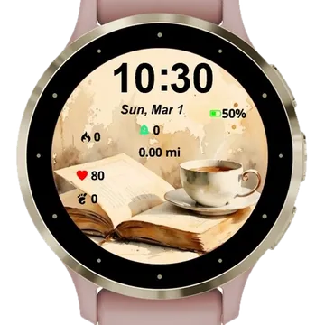Book and Coffee Garmin watch face preview