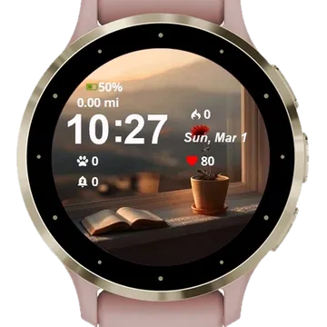 Book and Flowers Garmin watch face preview
