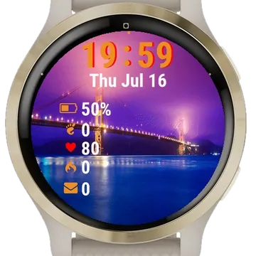 Bridge Lit Up Night Over Water Garmin watch face preview